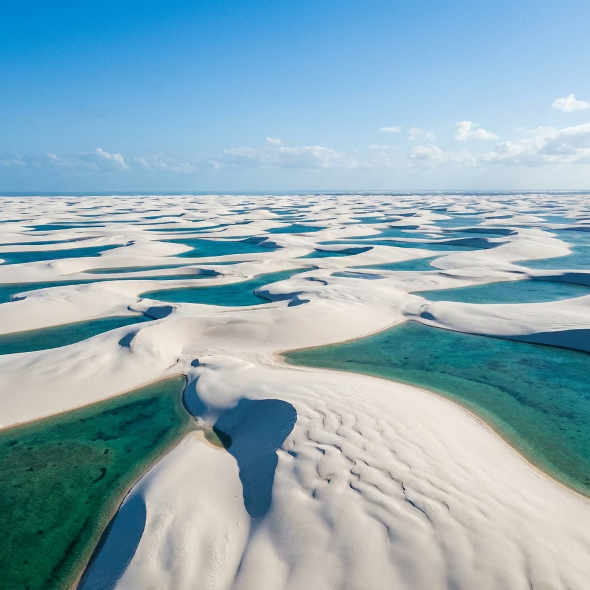 Dunas brancas e lagoas azuis dos Lençóis Maranhenses